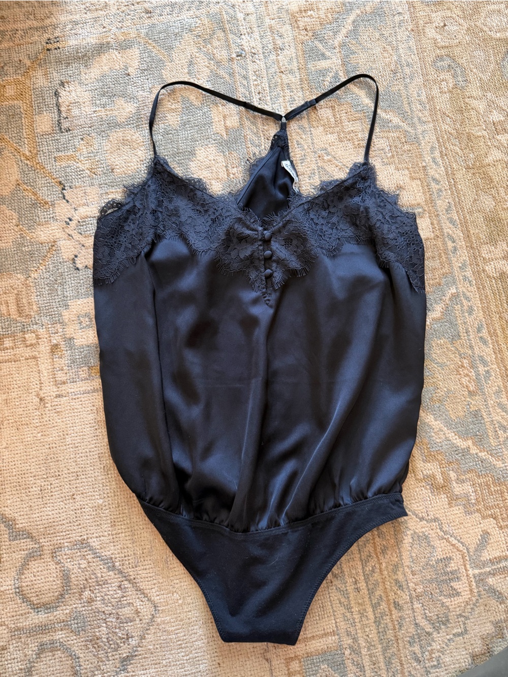 Abercrombie & Fitch Black Satin Lace-Trim Halter Bodysuit